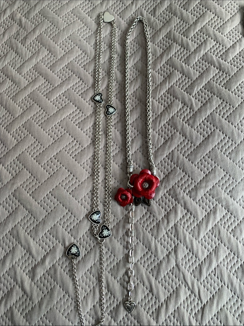 Bundle of 2 Brighton silver tone Belts/ necklace with leather Accents